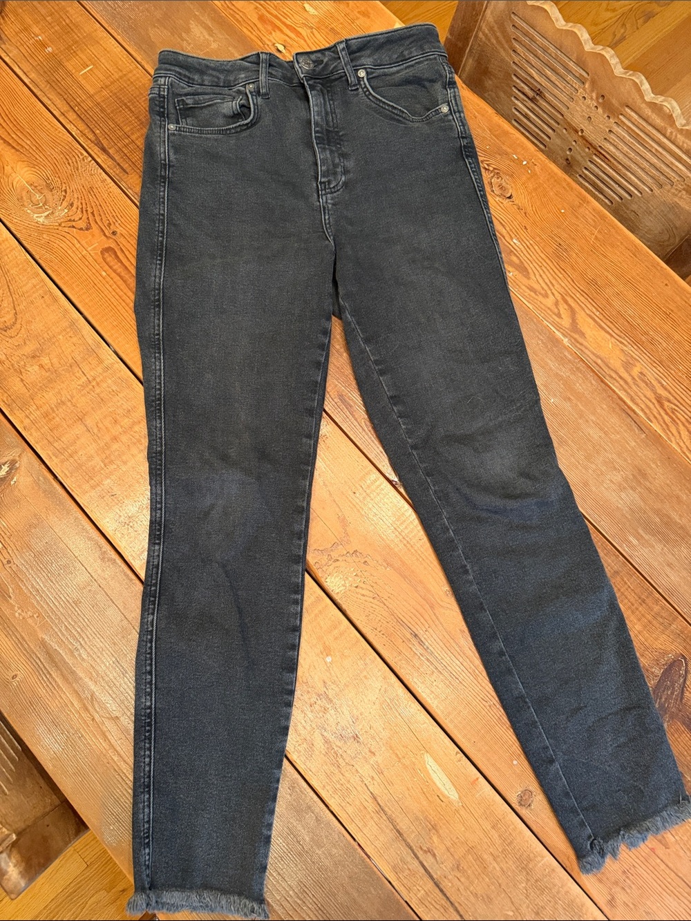 We The Free Washed Black High-Rise Skinny Jeans with Frayed Hem